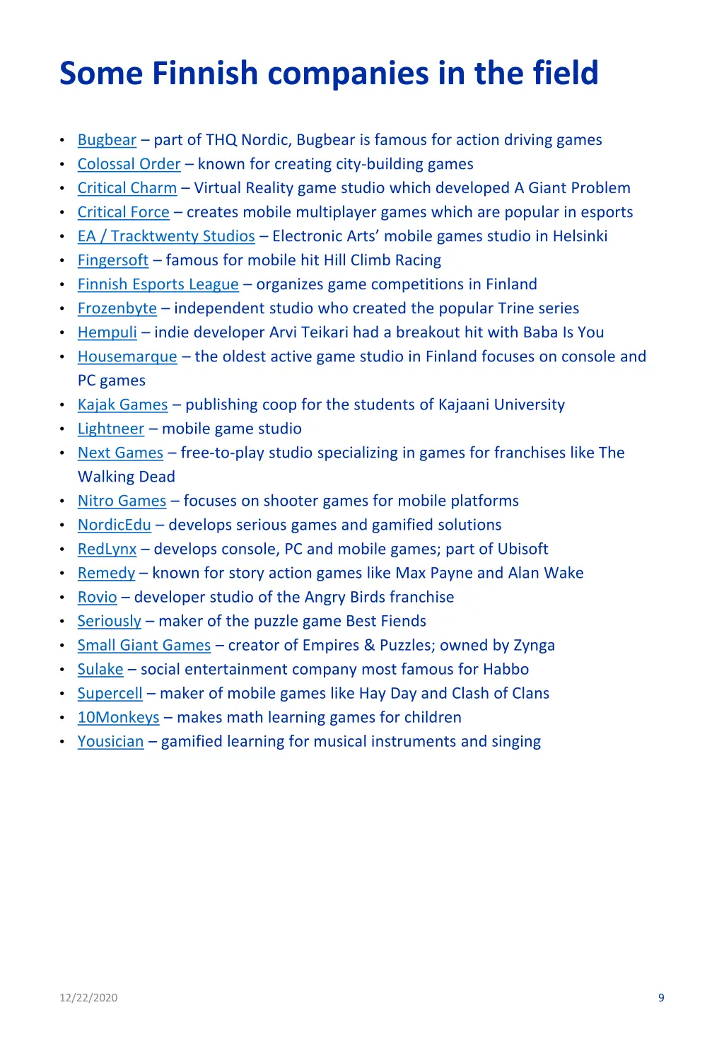 some finnish companies in the field