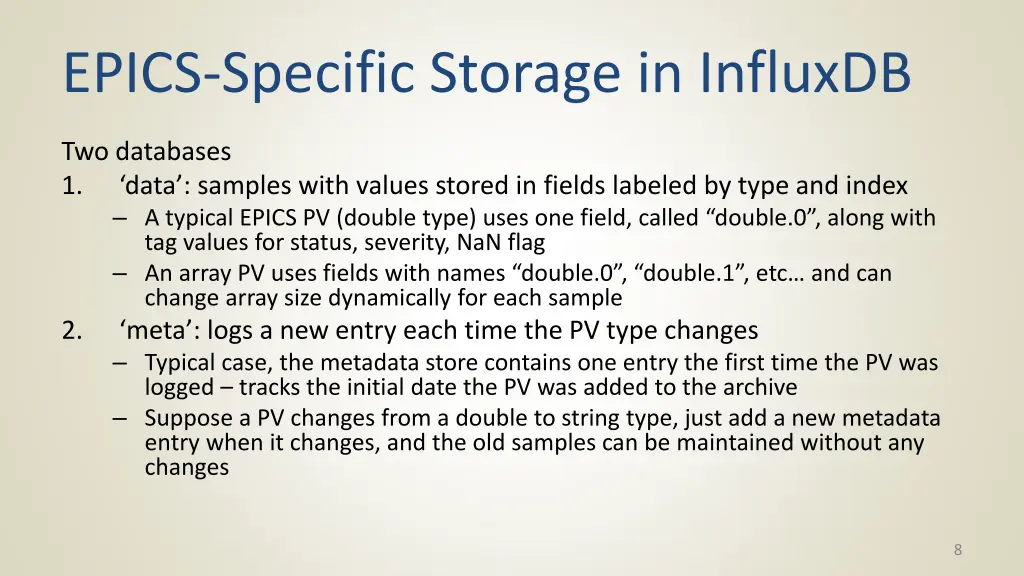 epics specific storage in influxdb