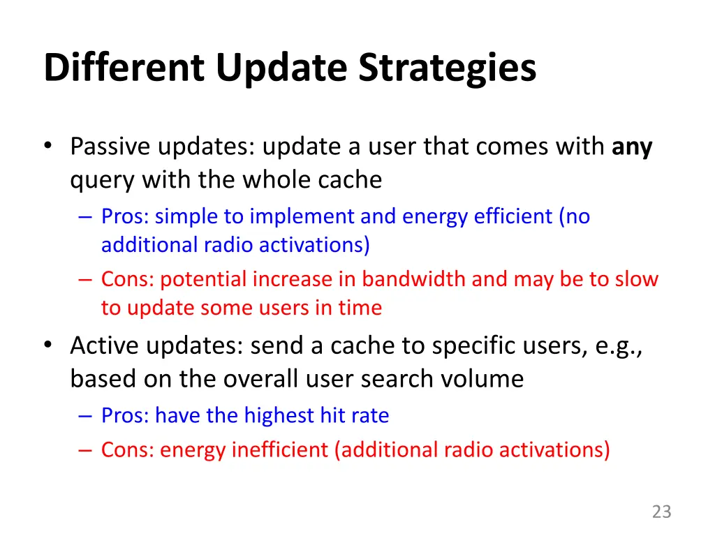 different update strategies