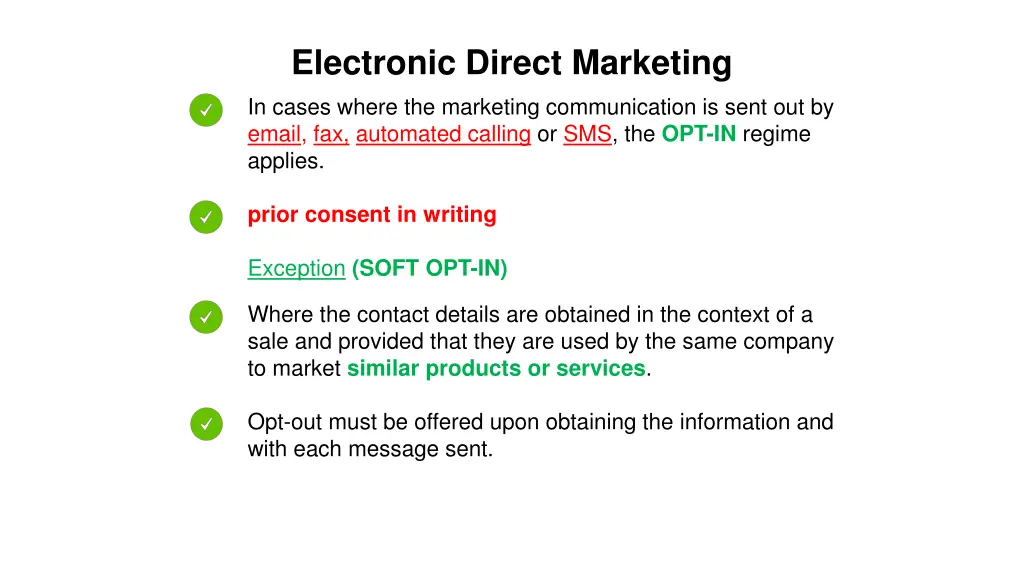 electronic direct marketing in cases where