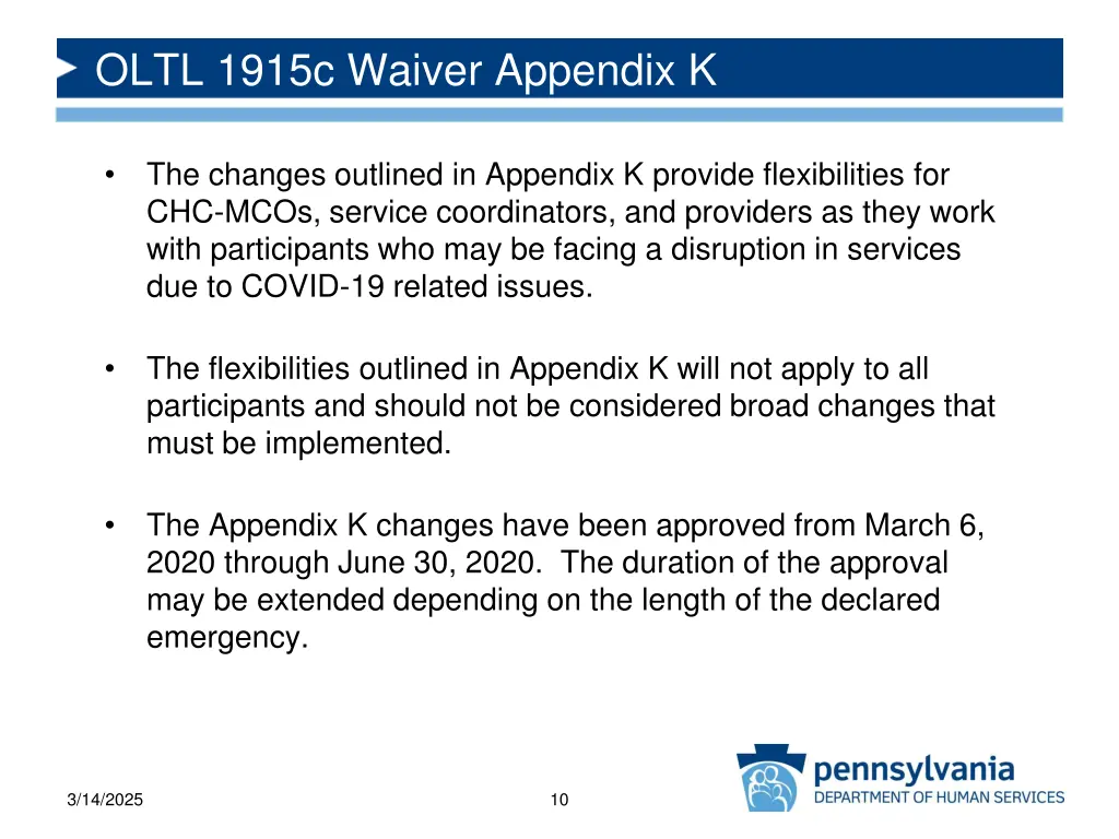 oltl 1915c waiver appendix k