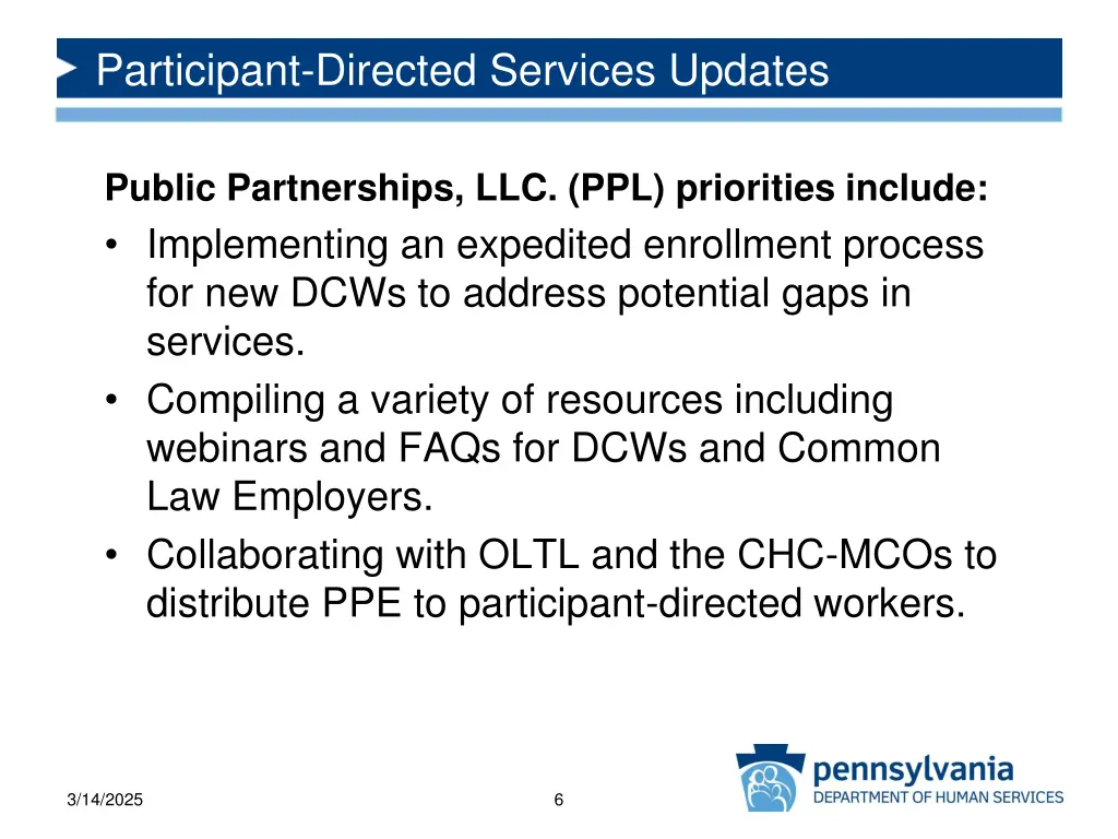 participant directed services updates