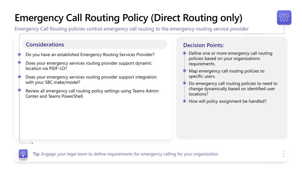 emergency call routing policy direct routing only