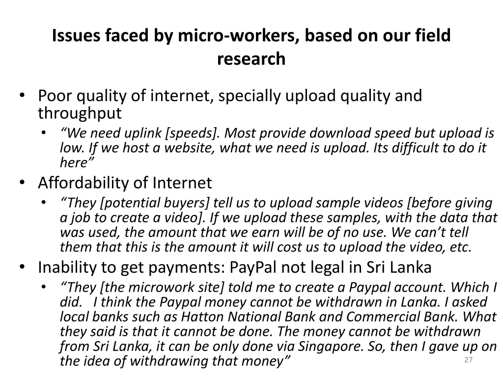 issues faced by micro workers based on our field