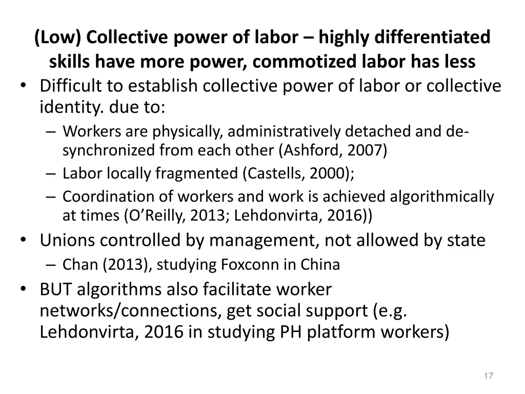 low collective power of labor highly