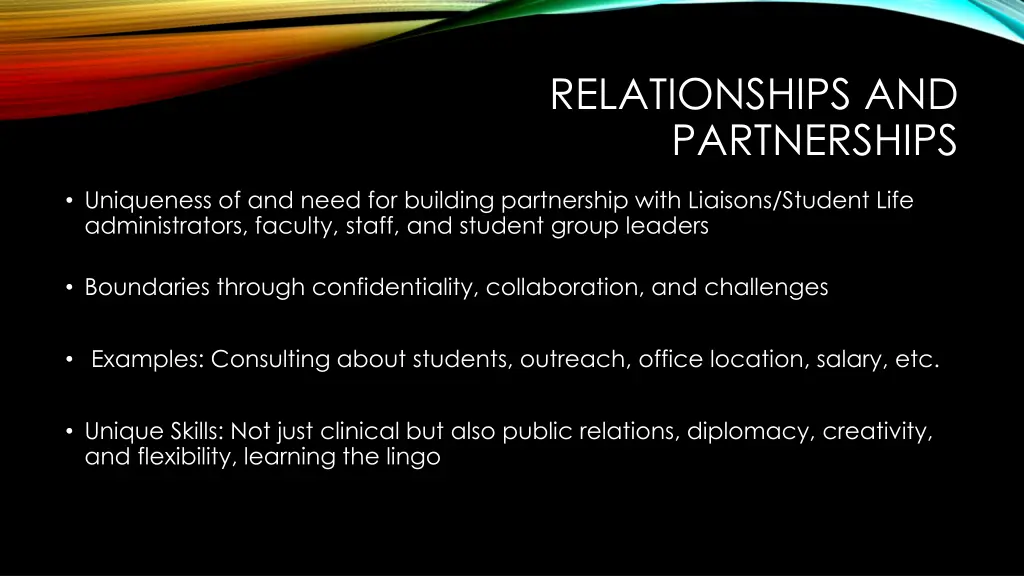 relationships and partnerships