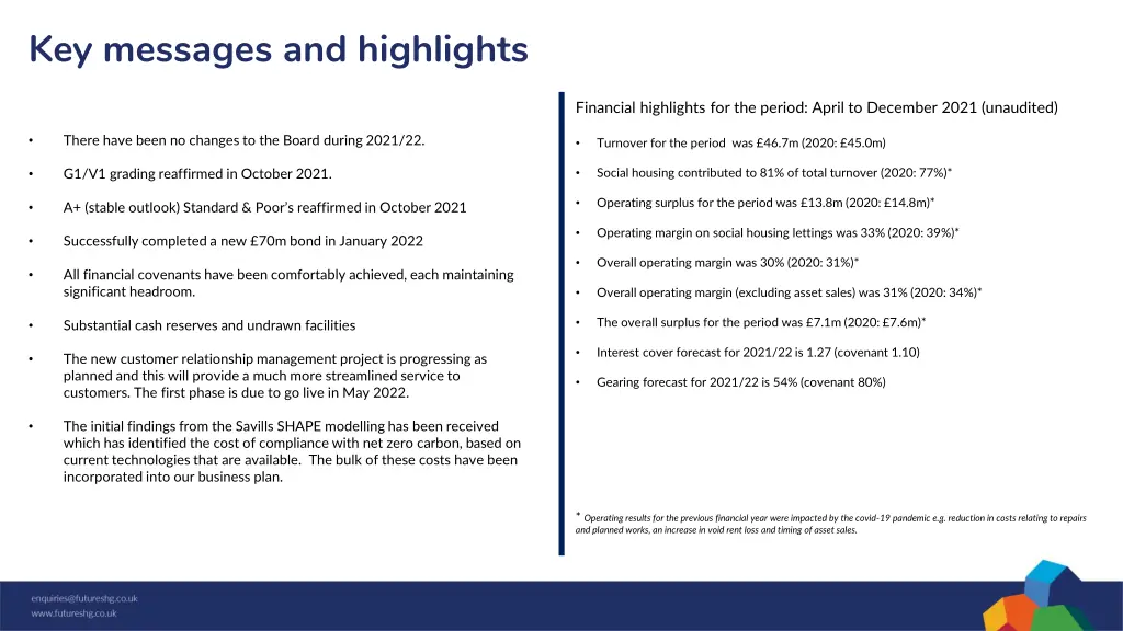 key messages and highlights