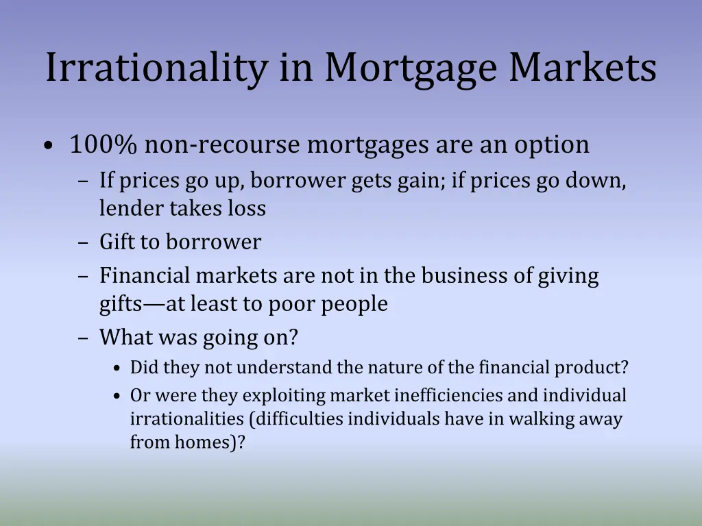 irrationality in mortgage markets 1