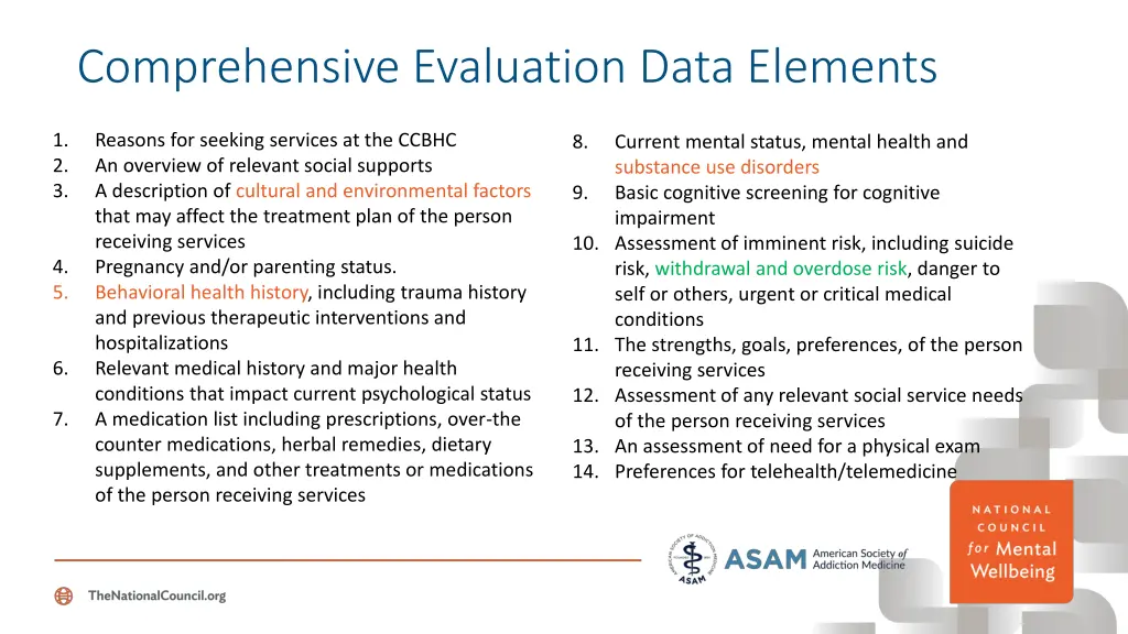 comprehensive evaluation data elements