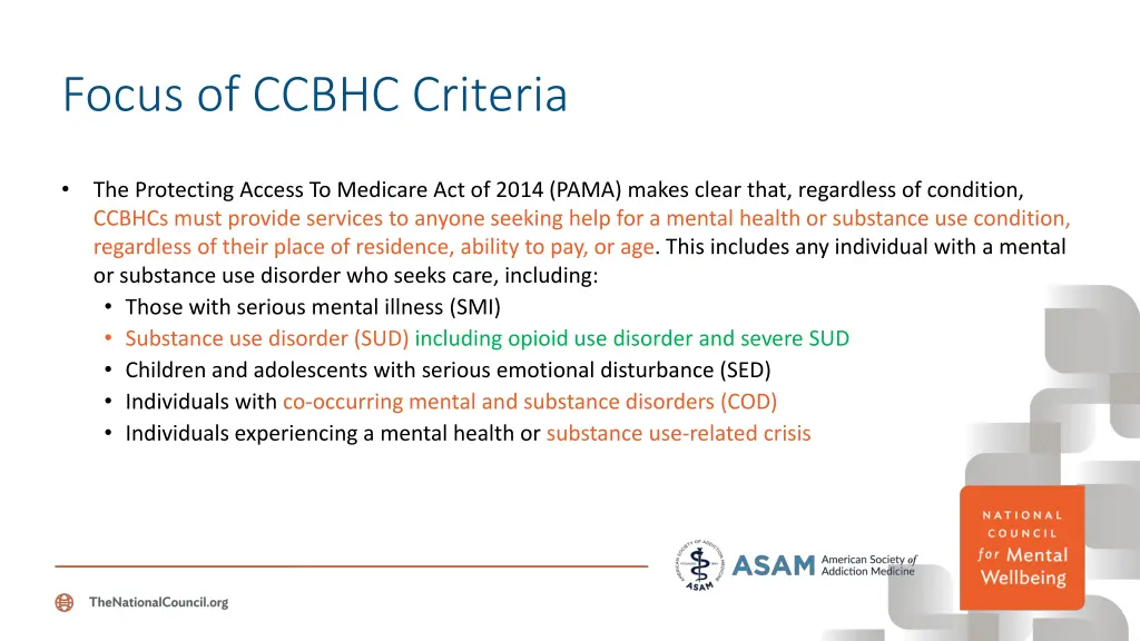 focus of ccbhc criteria