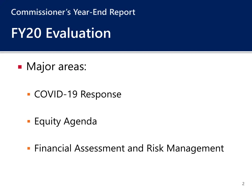 commissioner s year end report fy20 evaluation