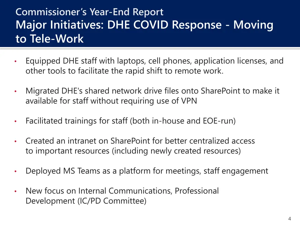 commissioner s year end report major initiatives 1
