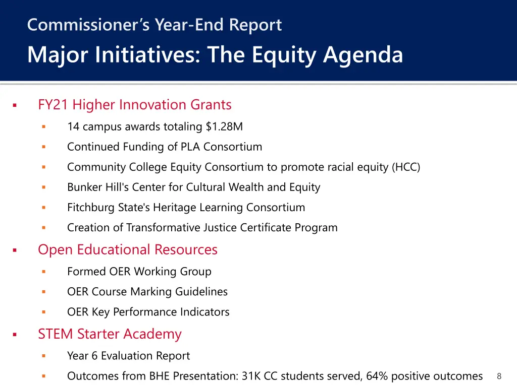 commissioner s year end report major initiatives 5
