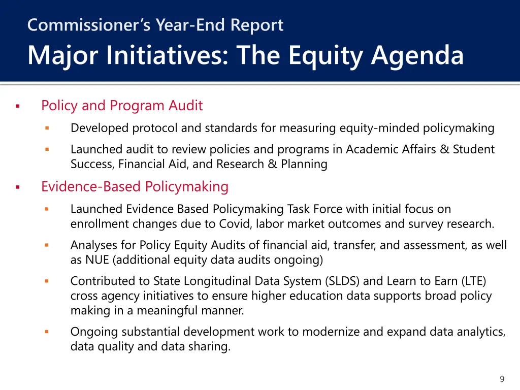 commissioner s year end report major initiatives 6