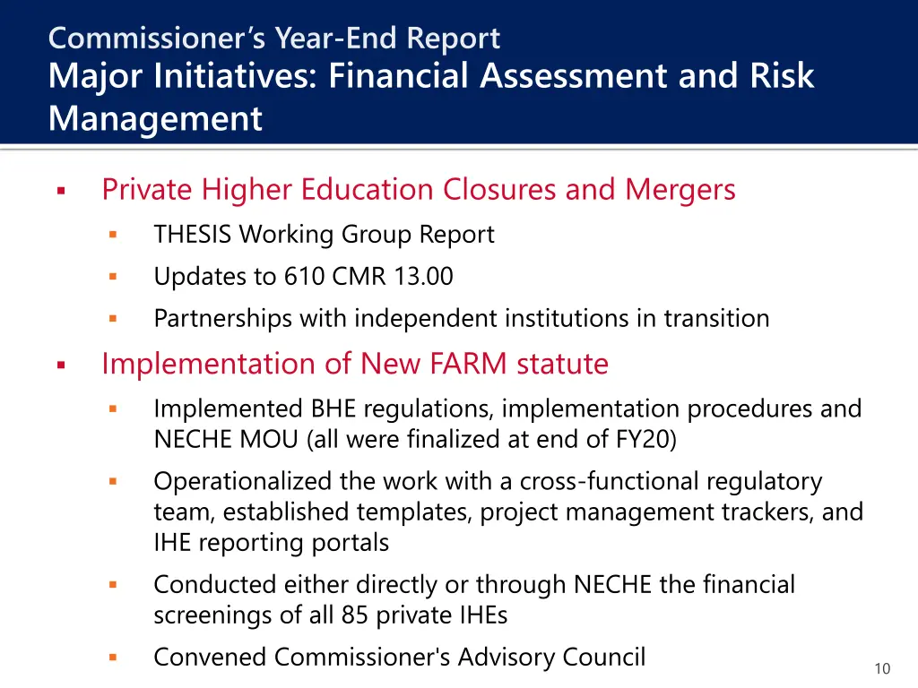 commissioner s year end report major initiatives 7