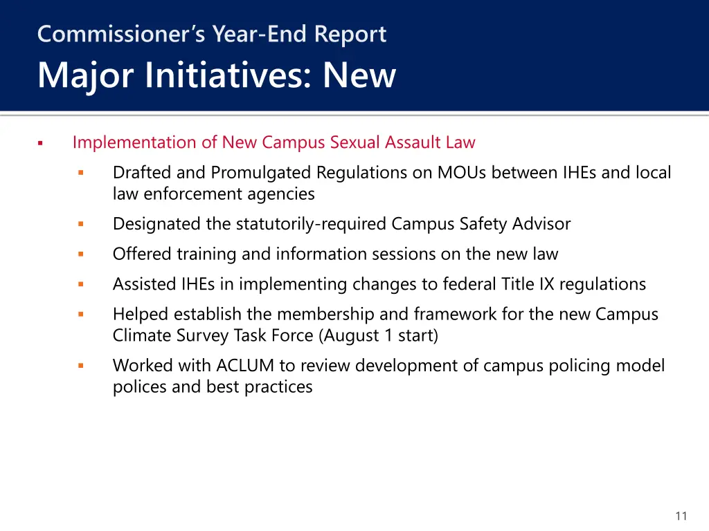 commissioner s year end report major initiatives 8