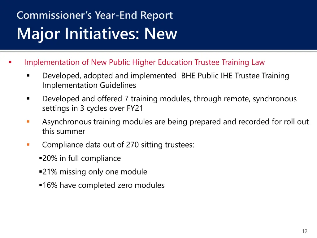 commissioner s year end report major initiatives 9