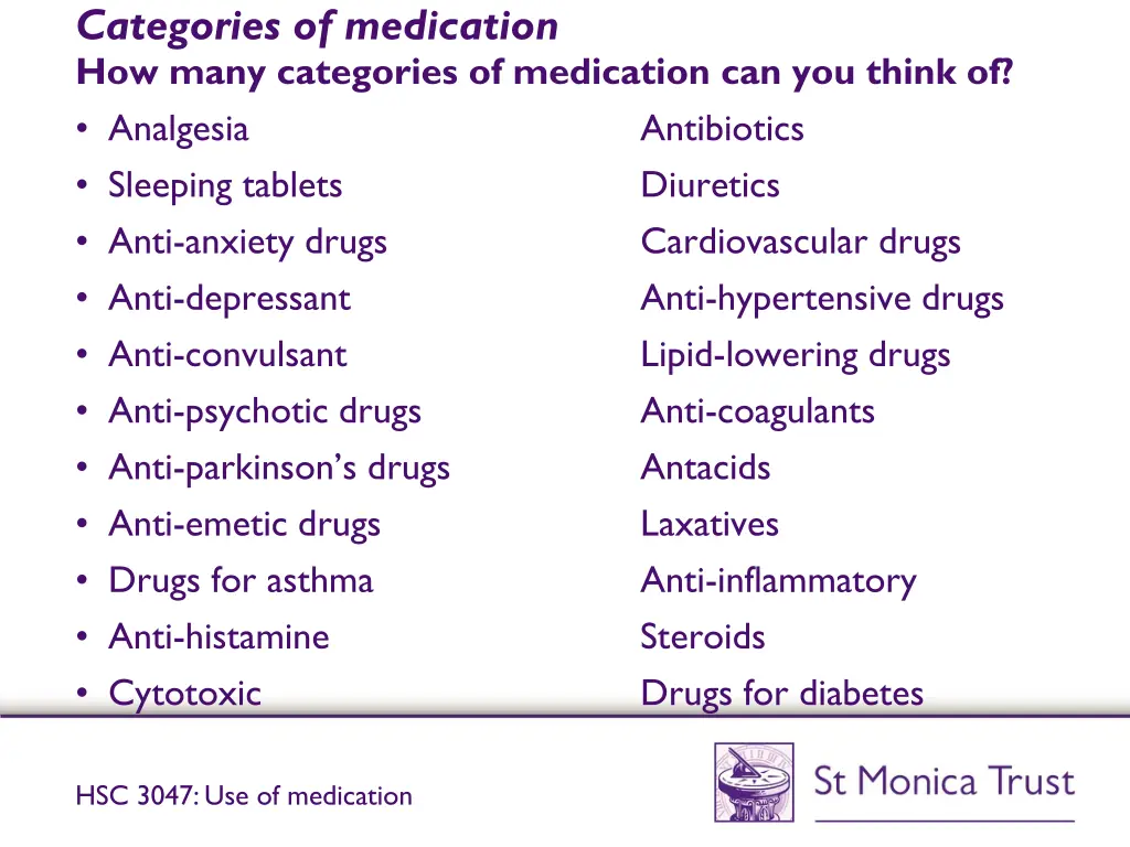categories of medication how many categories