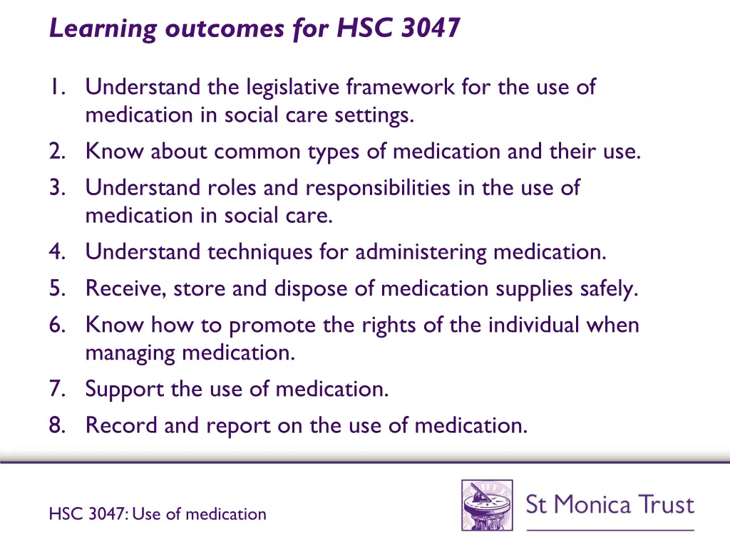 learning outcomes for hsc 3047
