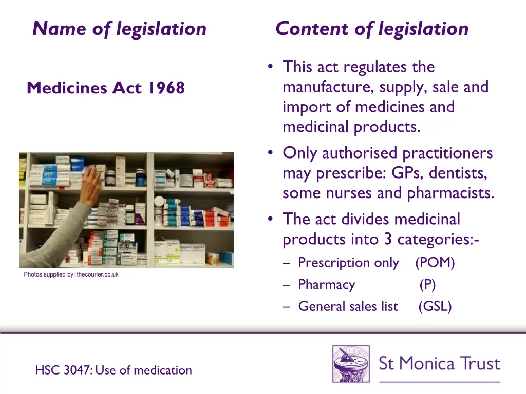 name of legislation content of legislation