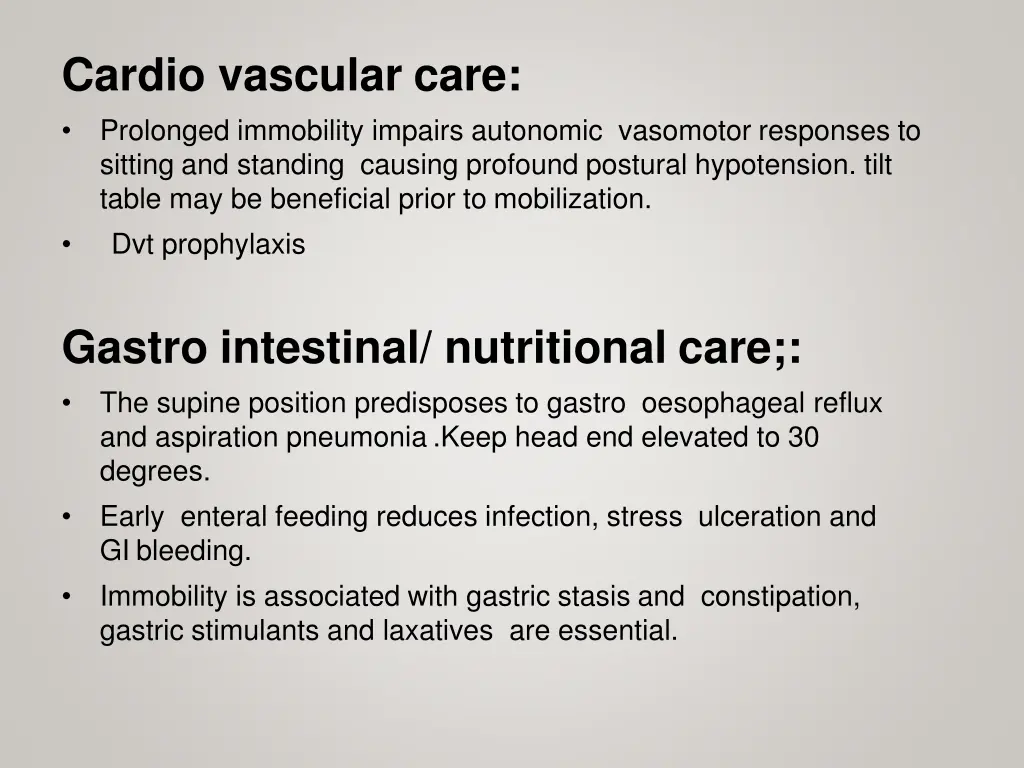 cardio vascular care prolonged immobility impairs