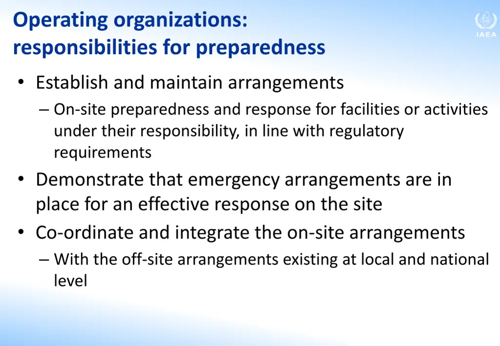 operating organizations responsibilities