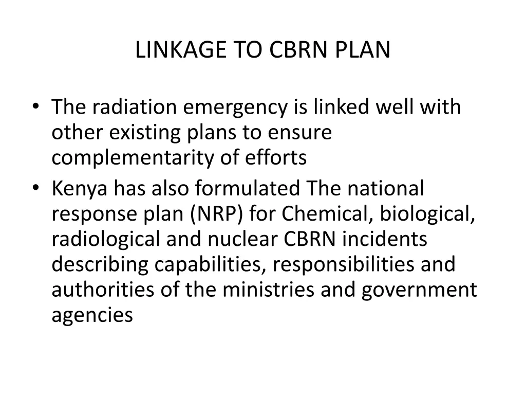 linkage to cbrn plan