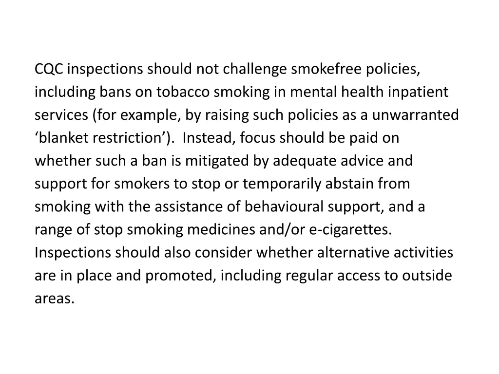 cqc inspections should not challenge smokefree