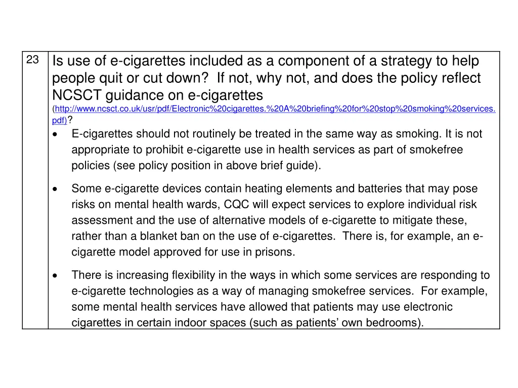 is use of e cigarettes included as a component