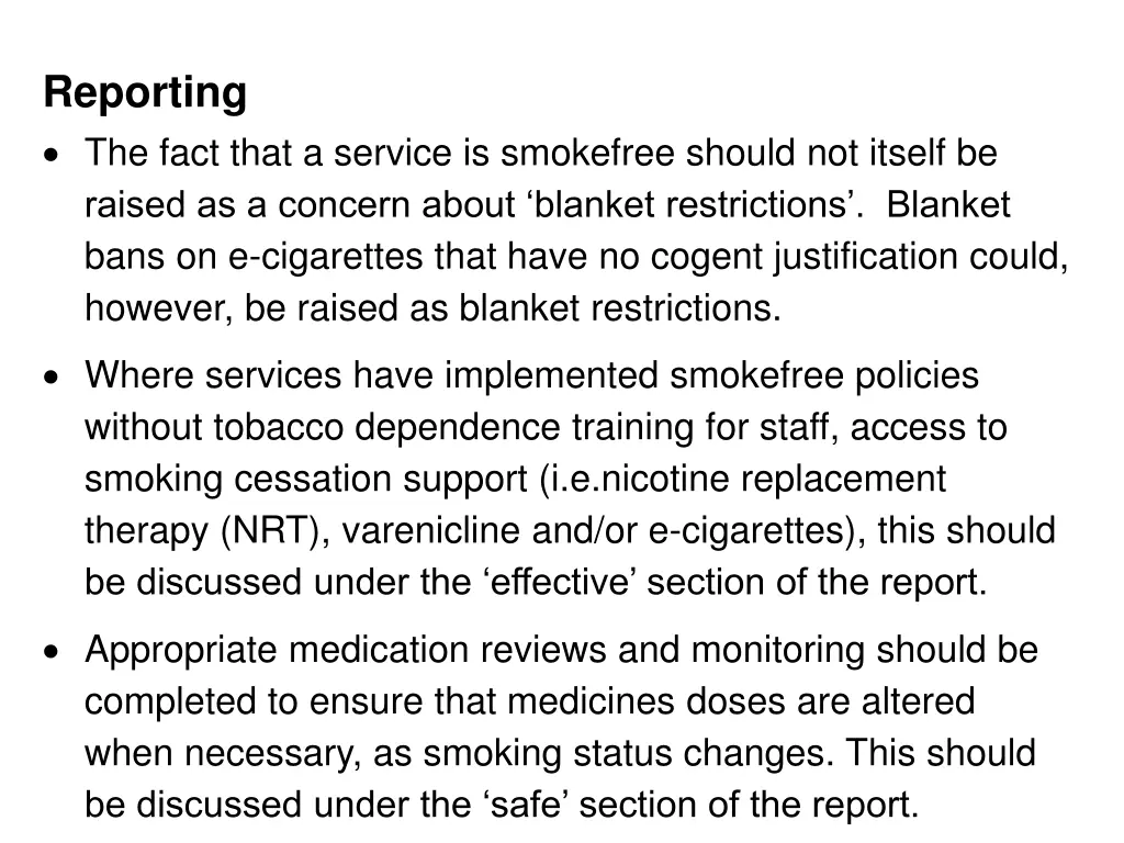 reporting the fact that a service is smokefree