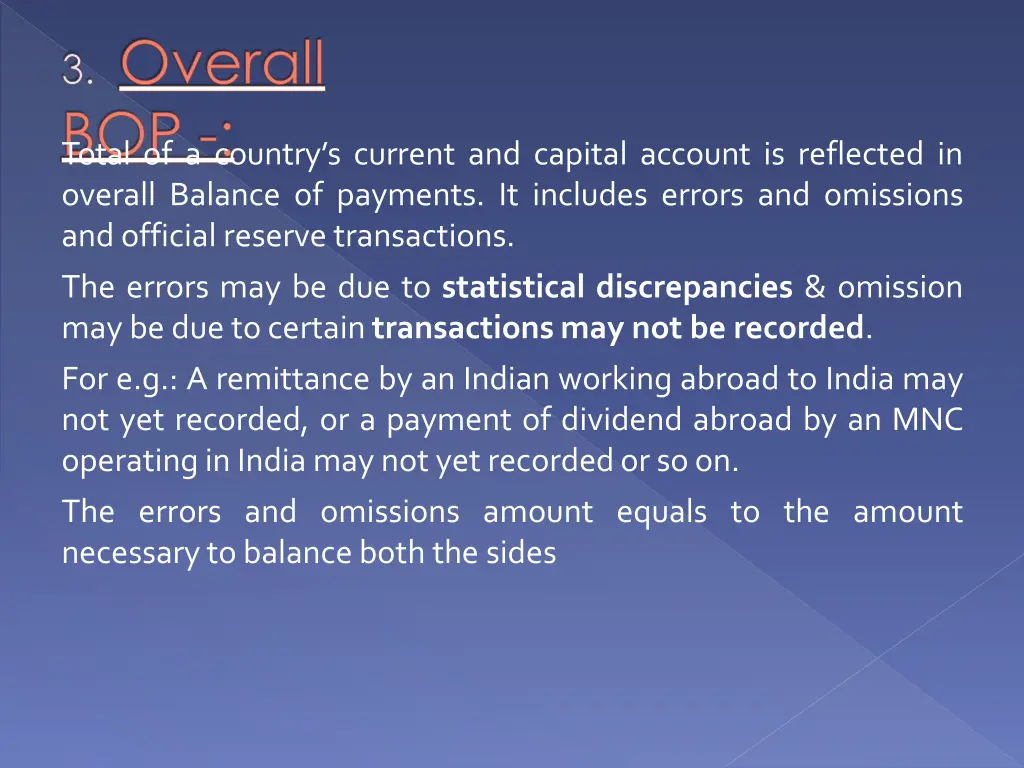 3 overall bop total of a country s current