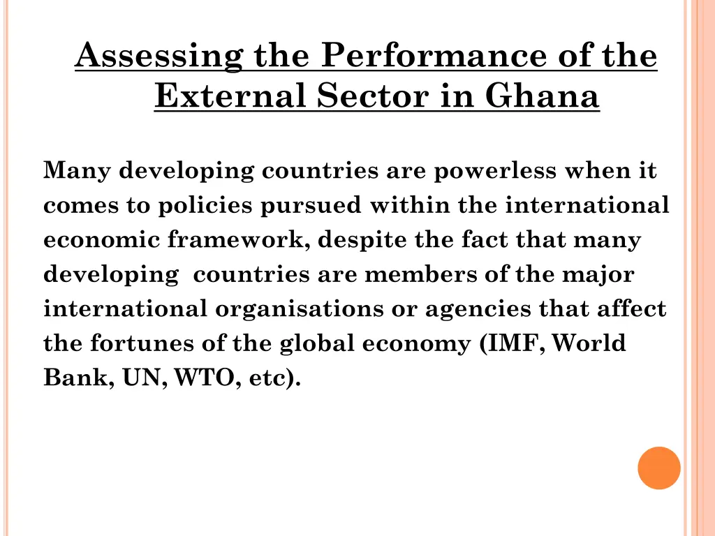 assessing the performance of the external sector 1