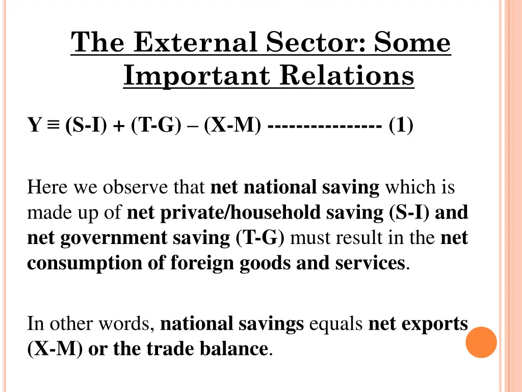 the external sector some important relations 1