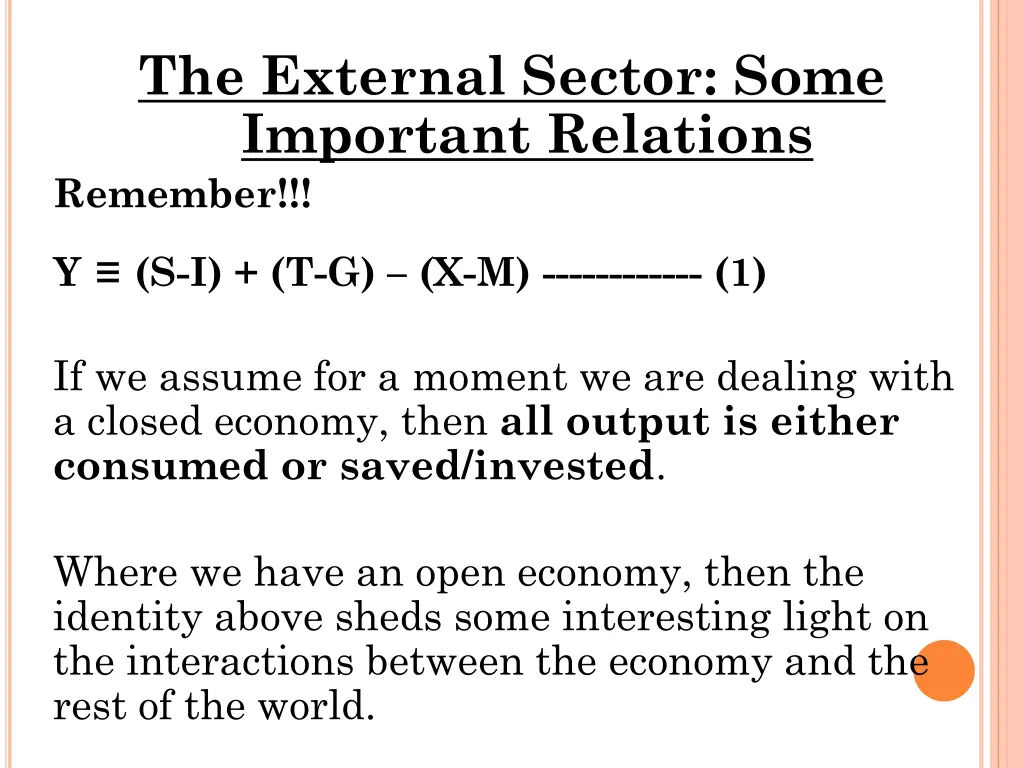 the external sector some important relations