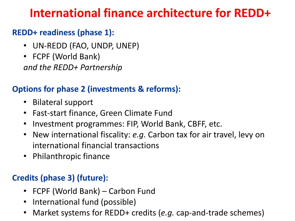 international finance architecture for redd