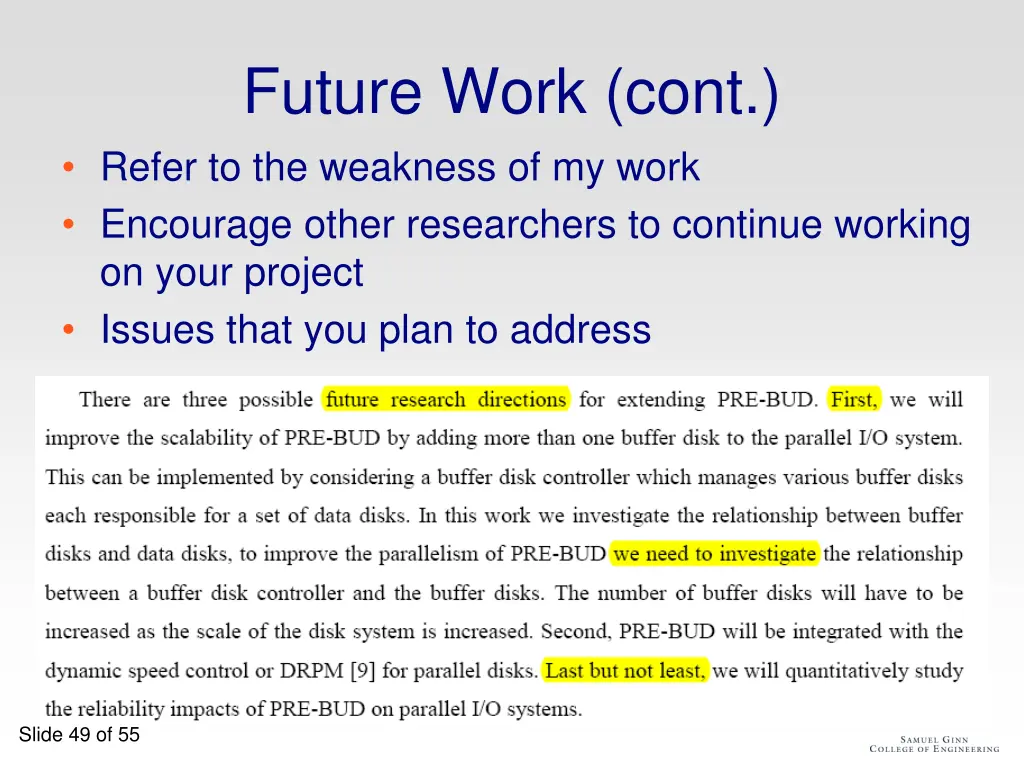 future work cont refer to the weakness of my work