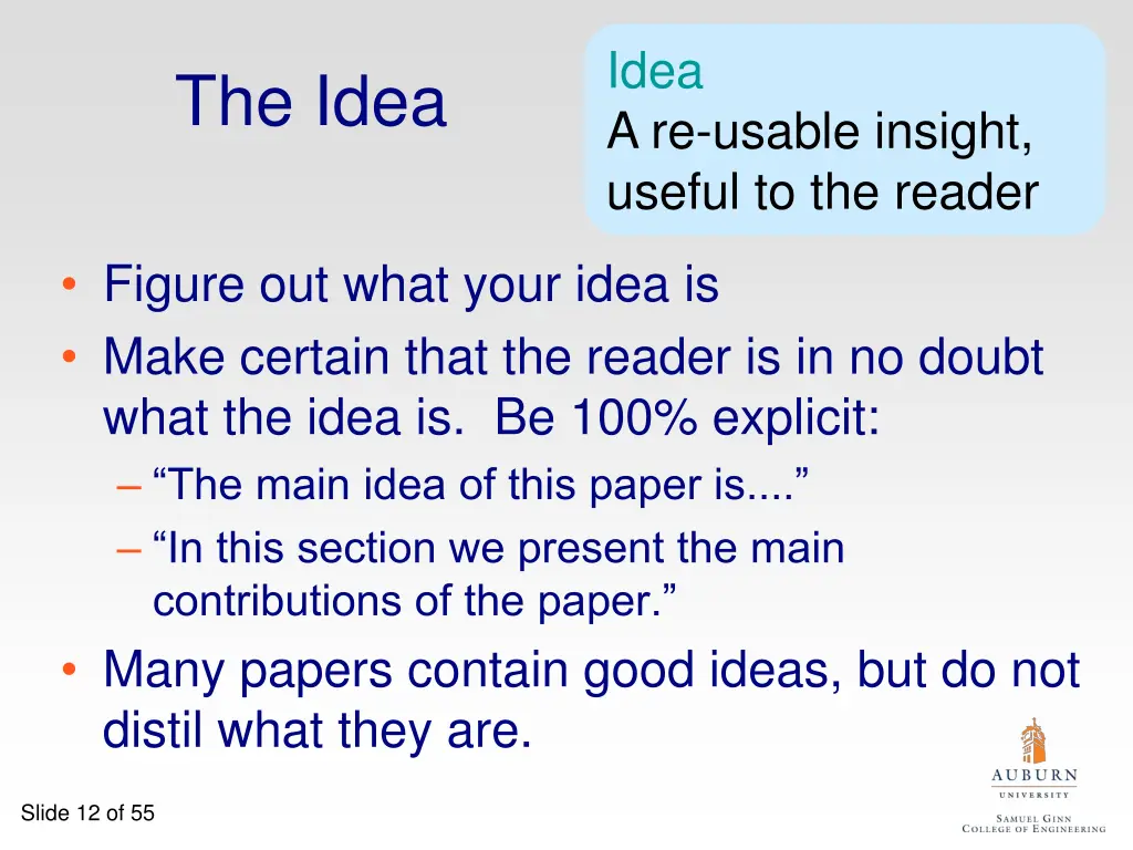 idea a re usable insight useful to the reader