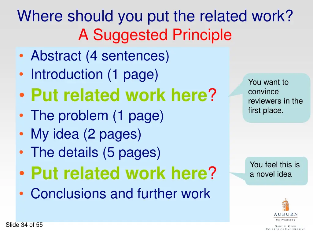 where should you put the related work a suggested
