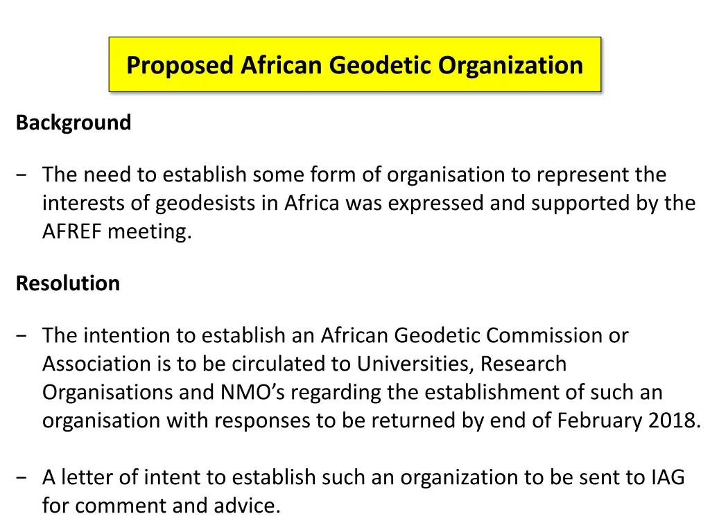 proposed african geodetic organization