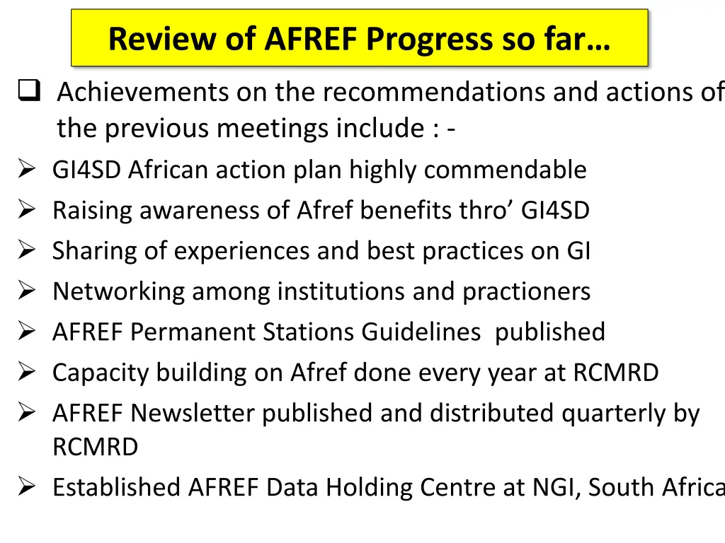 review of afref progress so far achievements