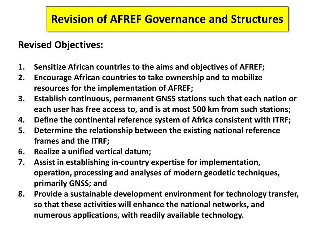 revision of afref governance and structures