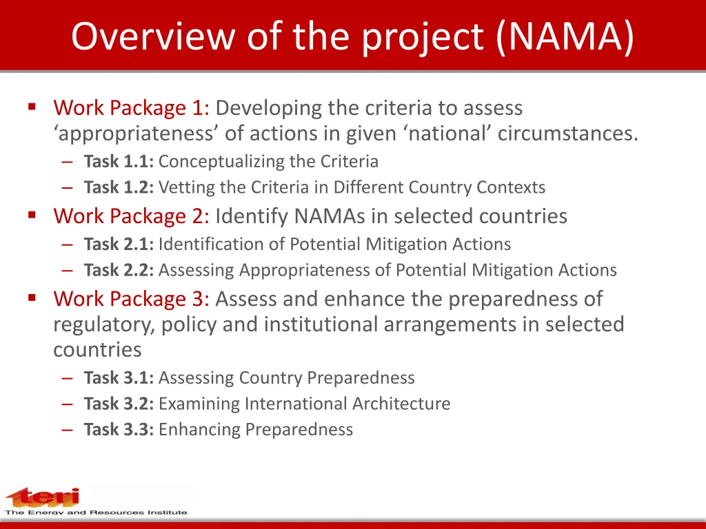 overview of the project nama