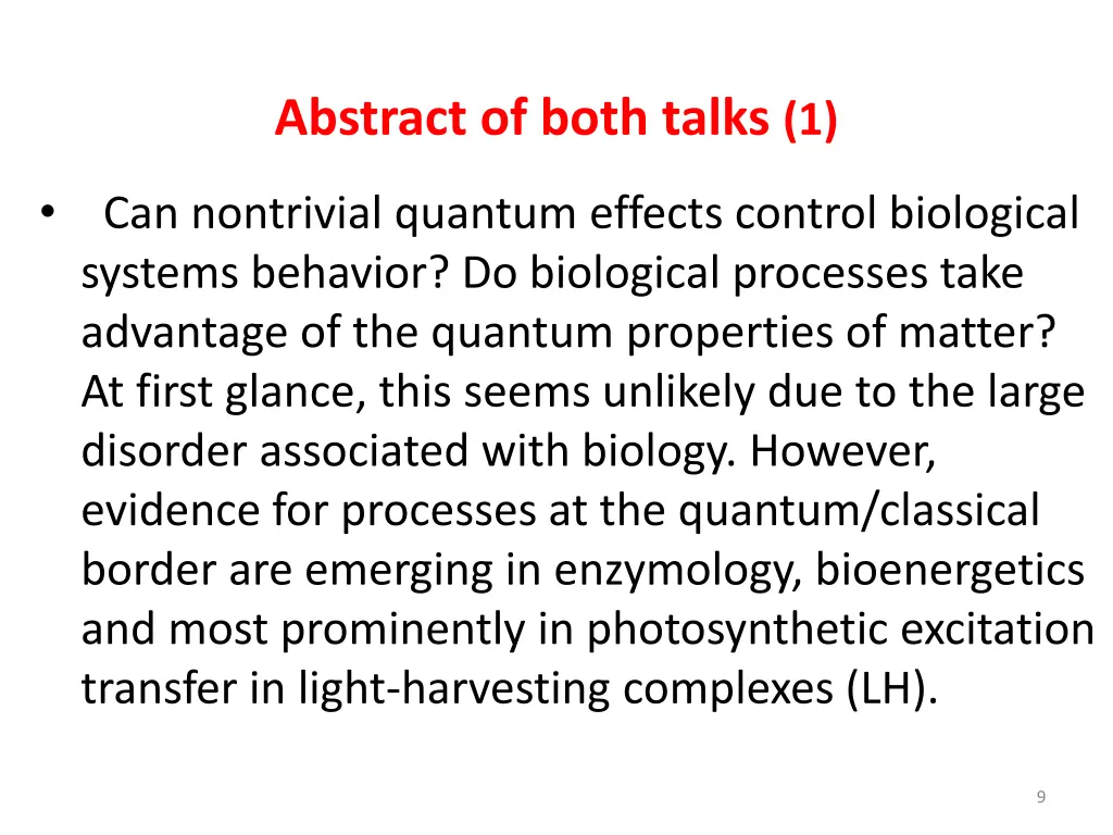 abstract of both talks 1