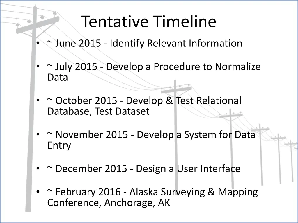 tentative timeline june 2015 identify relevant