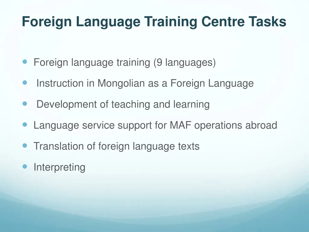 foreign language training centre tasks