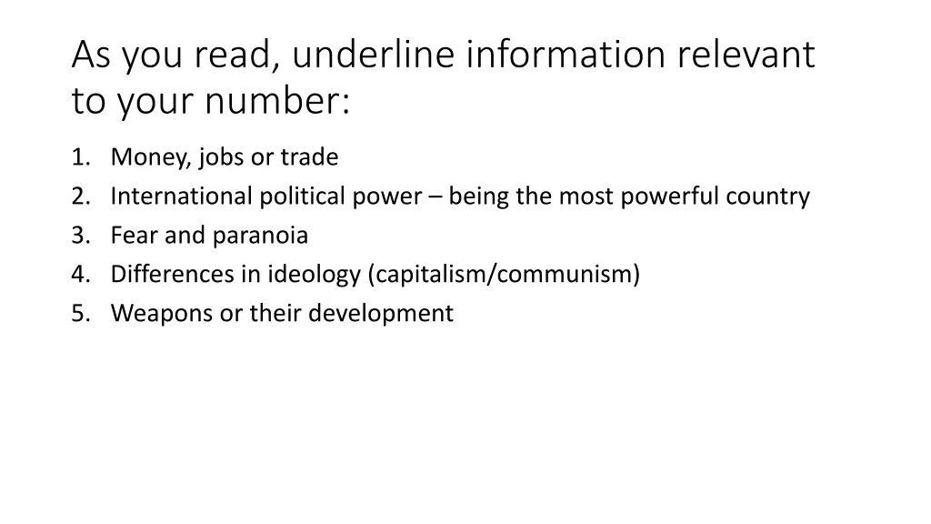 as you read underline information relevant