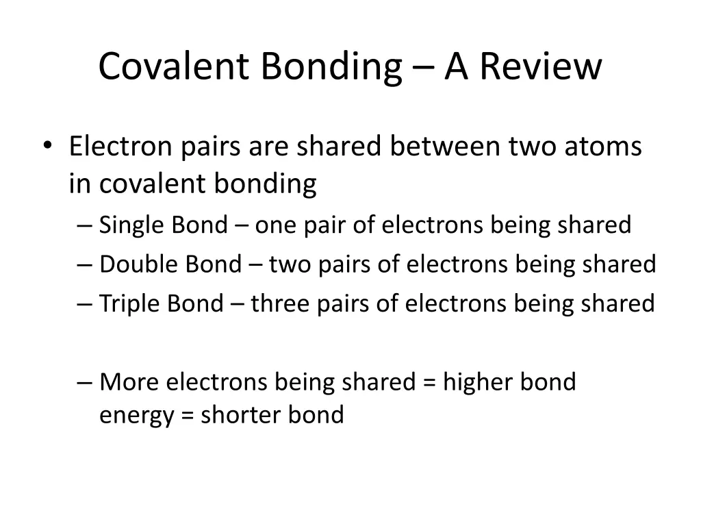 covalent bonding a review