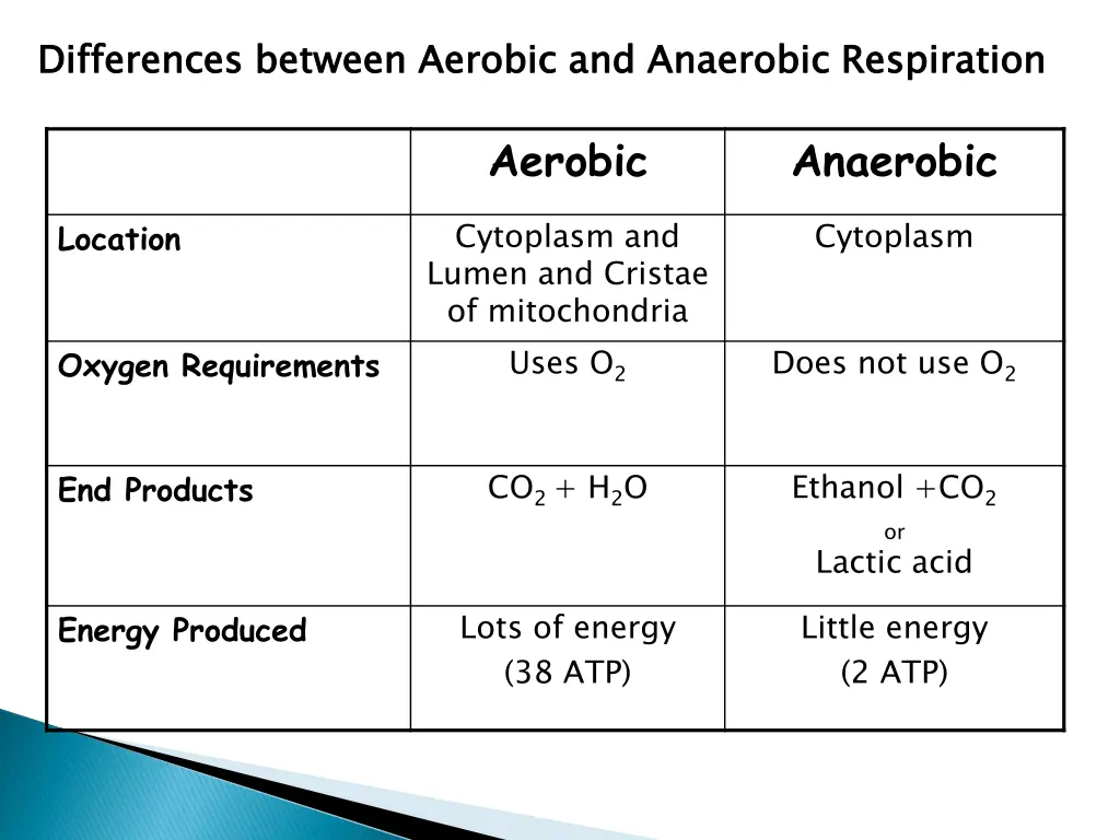 differences between aerobic and anaerobic