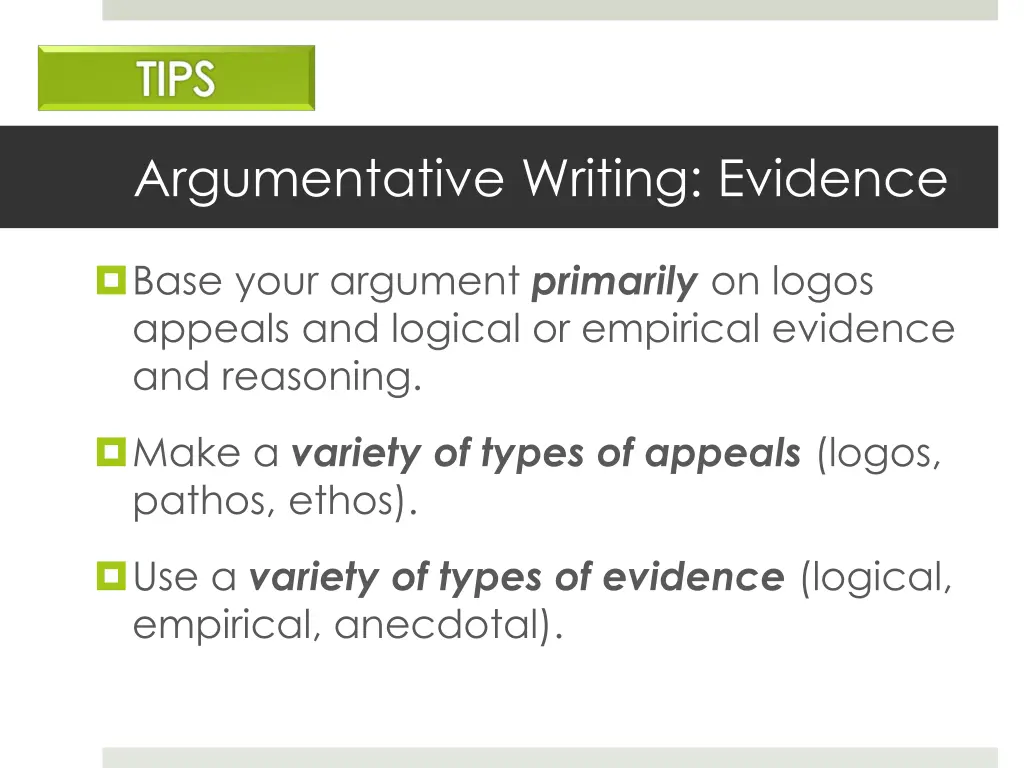 argumentative writing evidence