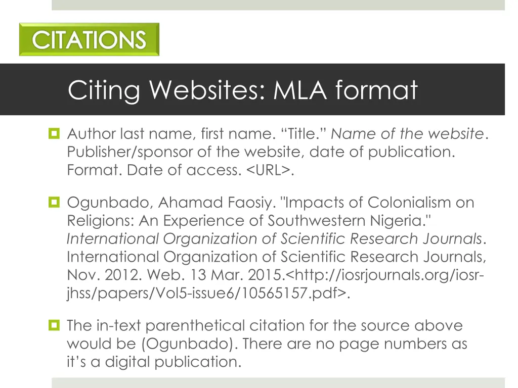 citing websites mla format